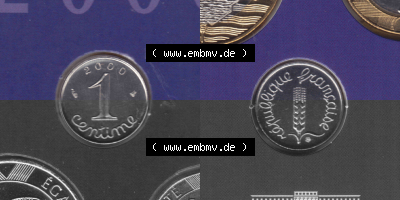 Münze Frankreich Umlaufmünzen Sammlung in PNG 2000, 1 Centime (3) - Digitales Münzen-Bildmaterial einer französischen Francs... Sammlung