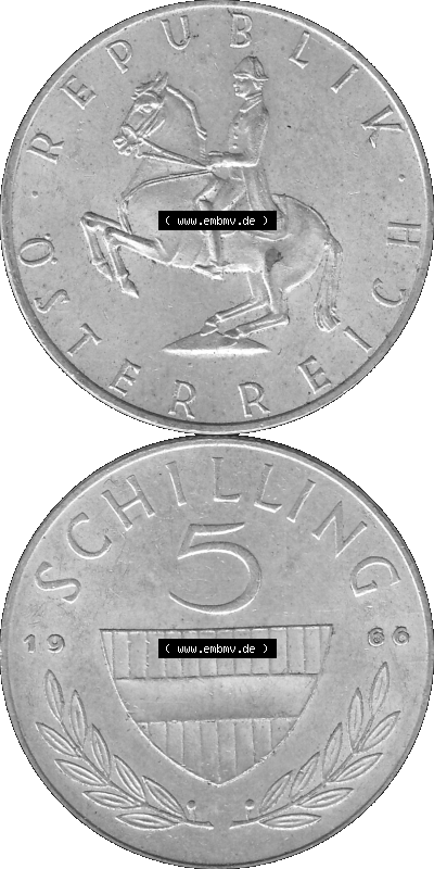 5 / Fünf Schilling Österreich in s/w Schwarzweiß bzw. Graustufen Farbgebung von Scanner transparenten PNG 1960-1968, 5 Fünf... Sammlung