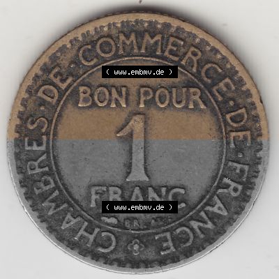 Münze Frankreich Umlaufmünzen Sammlung in PNG 1920-1927, 1 Franken BON POUR 1 FRANC 1925 (2) - Digitales Münzen-Bildmaterial... Sammlung