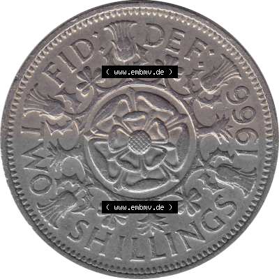 Münzen Großbritannien Umlaufmünzen Sammlung in PNG Großbritannien 1954-1970, 2 Schilling-Florin, Two Shillings, 1966 (Stück... Sammlung