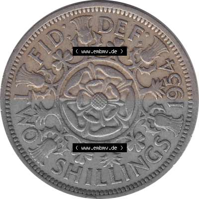 Münzen Großbritannien Umlaufmünzen Sammlung in PNG Großbritannien 1954-1970, 2 Schilling-Florin, Two Shillings, 1954 (Stück... Sammlung