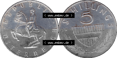 5 / Fünf Schilling Österreich in original Farbgebung von Scanner transparenten PNG 1960-1968, 5 Fünf Schilling 1967 (Stück... Sammlung