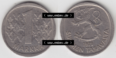 Münze Finnland / SUOMI Umlaufmünzen Sammlung in PNG 1969-1993, 1 Markka 1971 (3) - Digital Münzen-Bildmaterial einer Münze... Sammlung