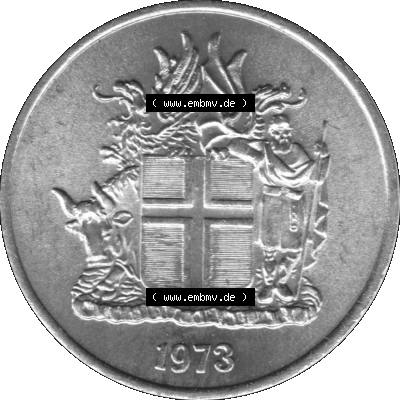 Island Umlaufmünze 1969-1980, 5 Kronur, Fünf Kronen 1973 (Stück 1) Graustufen Sammlung