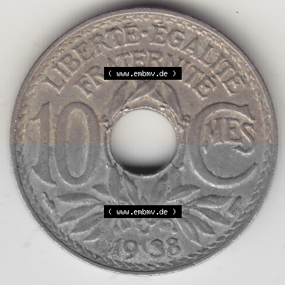 Münze Frankreich Umlaufmünzen Sammlung in PNG 1917-1938, 10 Centimes - Cmes 1938 (Stück 2) (2) - Digitales Münzen-Bildmaterial... Sammlung