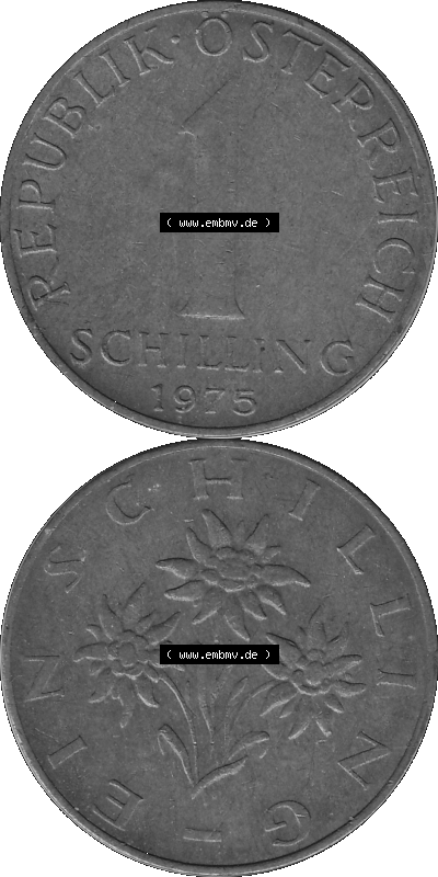 Österreich 1 / Ein Schilling in Graustufen 1959-2001, 1 Schilling 1975 (Stück 1) Graustufen Sammlung