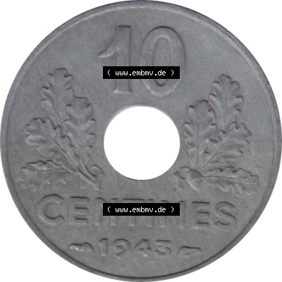 Münze Frankreich Umlaufmünzen Sammlung in PNG 1941-1943, 10 Centimes, Etat Francais 1943 (Stück 1) (5) - Digitales Münzen-Bildmaterial... Sammlung