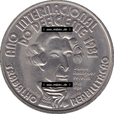 'Alte Gedenkmünze aus Portugal als PNG-Grafik 1982, 100 Escudos, Ano Internacional, do Deficiente,. Rückseite der portugiesischen... Sammlung