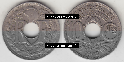 Münze Frankreich Umlaufmünzen Sammlung in PNG 1917-1938, 10 Centimes, 10 CMES EGALITÉ FRATERNITÉ LIBERTÉ 1918 (Stück 1)... Sammlung