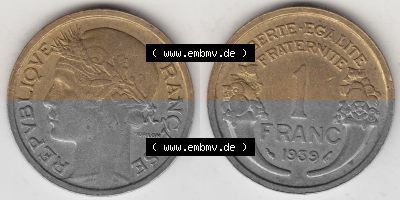 Münze Frankreich Umlaufmünzen Sammlung in PNG 1931-1941, 1 Franken, 1 Franc, 1939 (Stück 1) LIBERTE EGALITE FRATERNITE (3)... Sammlung