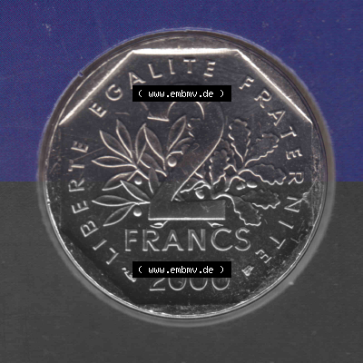 Münze Frankreich aus KMS Umlaufmünzen Sammlung in PNG 2000, 2 Francs (1) - Digitales Münzen-Bildmaterial einer französischen... Sammlung
