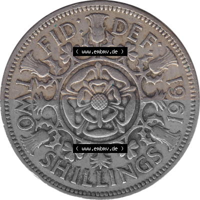 Münzen Großbritannien Umlaufmünzen Sammlung in PNG Großbritannien 1954-1970, 2 Schilling-Florin, Two Shillings, 1961 (Stück... Sammlung