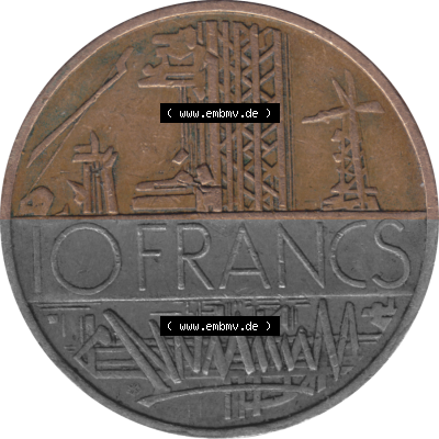 Münze Frankreich Umlaufmünzen Sammlung in PNG 1974-1987, 10 Franken-Francs 1976 (Stück 1) (5) - Digitales Münzen-Bildmaterial... Sammlung