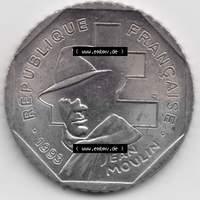 Münze Frankreich Umlaufmünzen Sammlung in PNG 1993-1993, 2 Francs Jean Moulin (2) - Digitales Münzen-Bildmaterial einer französischen... Sammlung