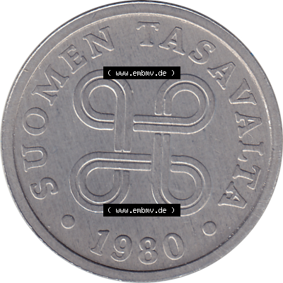 Münze Finnland / SUOMI Umlaufmünzen Sammlung in PNG 1977-1990, 5 Penny Fünf Penniä Johanneskreuz 1980 (Stück 1), SUOMEN TASAVALTA... Sammlung