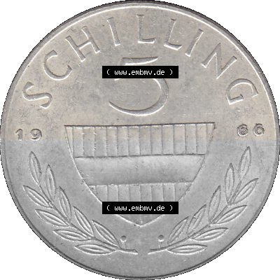 5 / Fünf Schilling Österreich in original Farbgebung von Scanner transparenten PNG 1960-1968, 5 Fünf Schilling 1966 (Stück... Sammlung