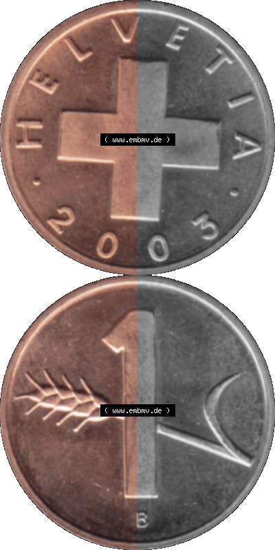 KMS Schweiz in original Farbgebung vom Scanner transparenten PNG 1948-2006, 1 Rappen 2003 Sammlung