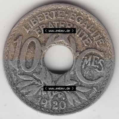 Münze Frankreich Umlaufmünzen Sammlung in PNG 1917-1938, 10 Centimes - Cmes 1920 (Stück 2) (2) - Digitales Münzen-Bildmaterial... Sammlung
