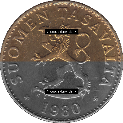 Alte Münzen KMS Finnland, Kursmünzensatz 1980 in Stempelglanz als digitales Computerbild in transparenten PNG 1963-1990, 50... Sammlung