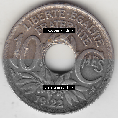 Münze Frankreich Umlaufmünzen Sammlung in PNG 1917-1938, 10 Centimes, 10 CMES EGALITÉ FRATERNITÉ LIBERTÉ 1922 (Stück 2)... Sammlung