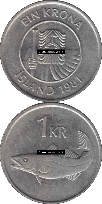 Island Umlaufmünze 1981-1987, 1 KR, Krone 1981 Sammlung