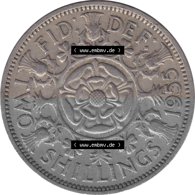 Münzen Großbritannien Umlaufmünzen Sammlung in PNG Großbritannien 1954-1970, 2 Schilling-Florin, Two Shillings, 1955 (Stück... Sammlung