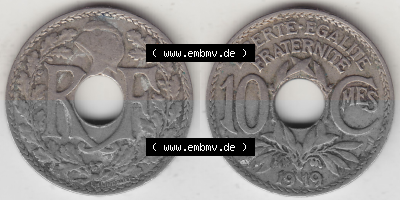 Münze Frankreich Umlaufmünzen Sammlung in PNG 1917-1938, 10 Centimes, 10 CMES EGALITÉ FRATERNITÉ LIBERTÉ 1919 (Stück 2)... Sammlung