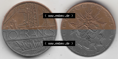 Münze Frankreich Umlaufmünzen Sammlung in PNG 1974-1987, 10 Franken-Francs 1984 (3) - Digitales Münzen-Bildmaterial einer französischen... Sammlung