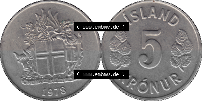 Island Umlaufmünze 1969-1980, 5 Kronur, Kronen 1978 Sammlung