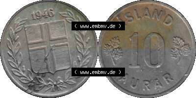 Island Umlaufmünze 1946-1969 10 Aurar 1946 Sammlung