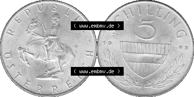 5 / Fünf Schilling Österreich in s/w Schwarzweiß bzw. Graustufen Farbgebung von Scanner transparenten PNG 1960-1968, 5 Fünf... Sammlung