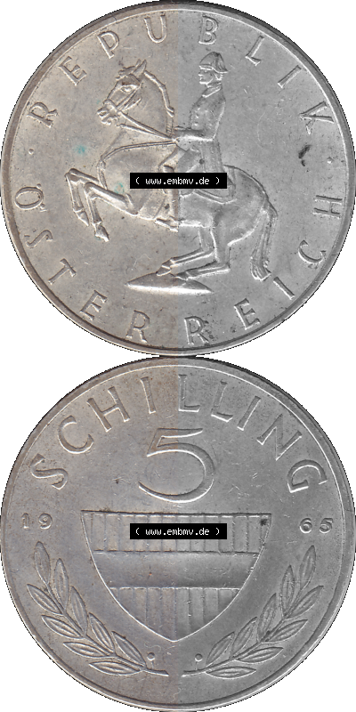 5 / Fünf Schilling Österreich in original Farbgebung von Scanner transparenten PNG 1960-1968, 5 Fünf Schilling 1965 (Stück... Sammlung