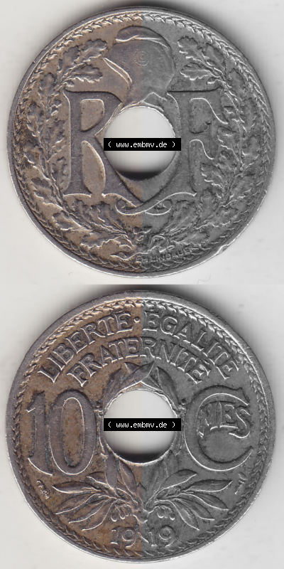 Münze Frankreich Umlaufmünzen Sammlung in PNG 1917-1938, 10 Centimes, RF - Frankreich 10 CMES EGALITÉ FRATERNITÉ LIBERTÉ... Sammlung