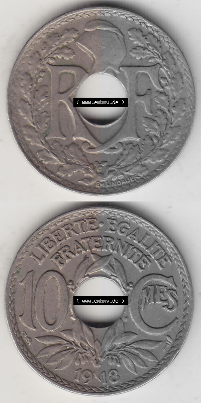 Münze Frankreich Umlaufmünzen Sammlung in PNG 1917-1938, 10 Centimes, 10 CMES EGALITÉ FRATERNITÉ LIBERTÉ 1918 (Stück 1)... Sammlung