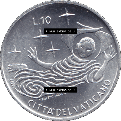 Alte Münze aus der Vatikanstadt / Vatikan als PNG-Grafik 1969-1969, 10 Zehn Lire, mit Engel-Darstellung Papst Paul VI. 1969 Sammlung