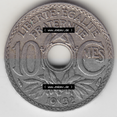 Münze Frankreich Umlaufmünzen Sammlung in PNG 1917-1938, 10 Centimes - Cmes 1932 (2) - Digitales Münzen-Bildmaterial einer... Sammlung