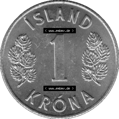 Island Umlaufmünze 1957-1975, 1 KR, Eine Krone 1974 (Stück 1) Graustufen Sammlung