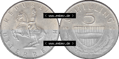 5 / Fünf Schilling Österreich in original Farbgebung von Scanner transparenten PNG 1960-1968, 5 Fünf Schilling 1961 (Stück... Sammlung