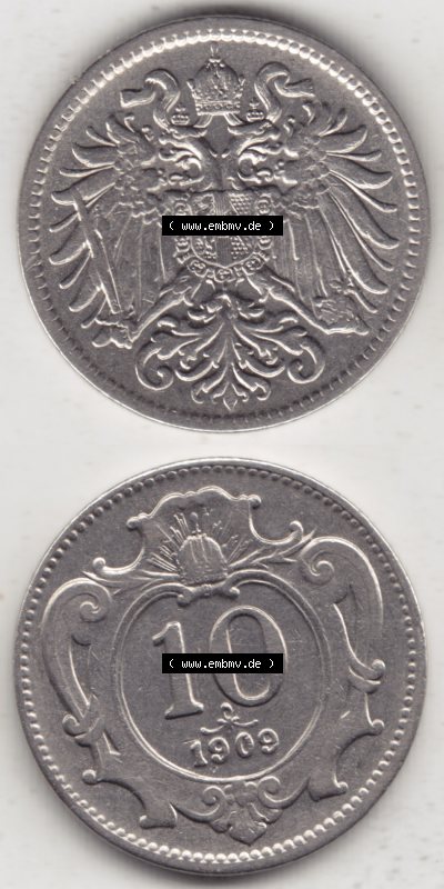 Österreich Austria Österreichisch-Ungarische Krone 1892-1911, 10 Heller 1909 (4) Sammlung