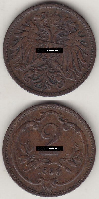 Österreich Austria Österreichisch-Ungarische Krone 1892-1915, 2 Heller, 1899 (4) Sammlung