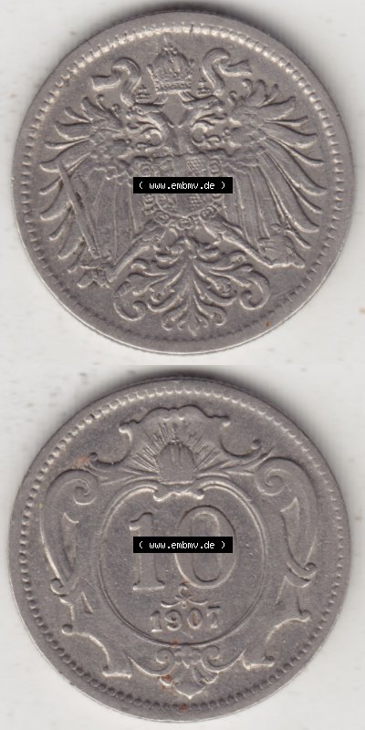 Österreich Austria Österreichisch-Ungarische Krone 1892-1911, 10 Heller 1907 (4) Sammlung