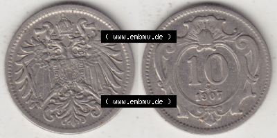 Österreich Austria Österreichisch-Ungarische Krone 1892-1911, 10 Heller 1907 (3) Sammlung