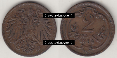 Österreich Austria Österreichisch-Ungarische Krone 1892-1915, 2 Heller, 1894 (3) Sammlung