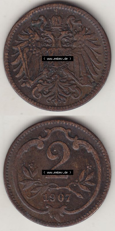 Österreich Austria Österreichisch-Ungarische Krone 1892-1915, 2 Heller, 1907 (4) Sammlung