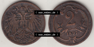 Österreich Austria Österreichisch-Ungarische Krone 1892-1915, 2 Heller, 1897 (3) Sammlung