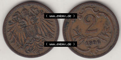 Österreich Austria Österreichisch-Ungarische Krone 1892-1915, 2 Heller, 1896 (3) Sammlung
