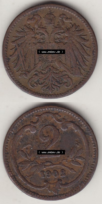 Österreich Austria Österreichisch-Ungarische Krone 1892-1915, 2 Heller, 1902 (4) Sammlung