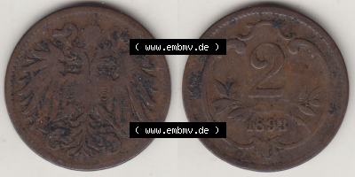Österreich Austria Österreichisch-Ungarische Krone 1892-1915, 2 Heller, 1893 (3) Sammlung