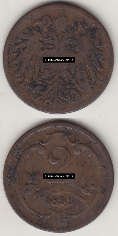 Österreich Austria Österreichisch-Ungarische Krone 1892-1915, 2 Heller, 1893 (4) Sammlung