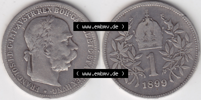 Österreich Austria Österreichisch-Ungarische Krone 1892-1907, 1 Krone Franz Joseph I. 1899 (3) Sammlung